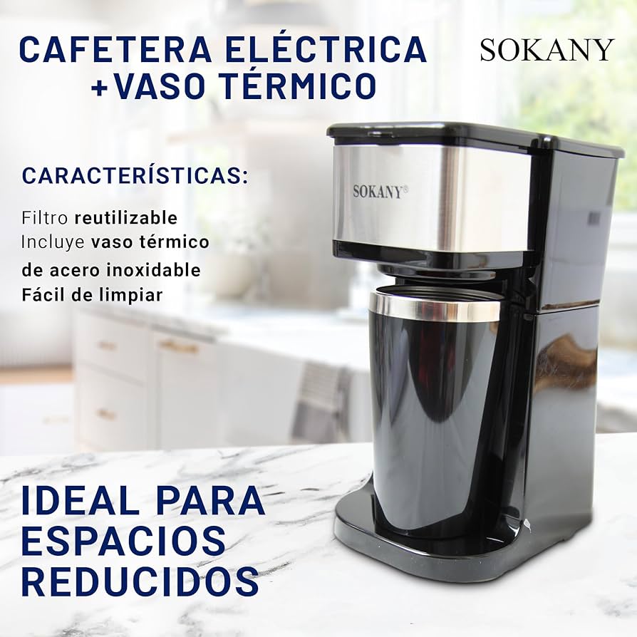 Cafetera Sokany con Vaso Térmico