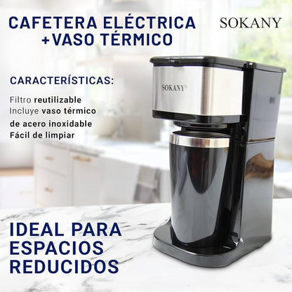 Cafetera Sokany con Vaso Térmico